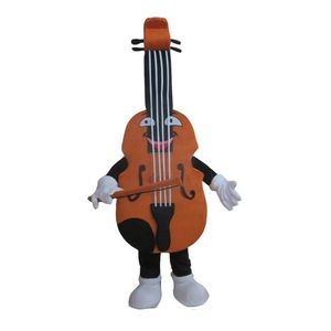 Traje feito sob encomenda do tamanho do traje da mascote do violino dos instrumentos musicais com cabeça interna do fã para anunciar o festival de música do carnaval