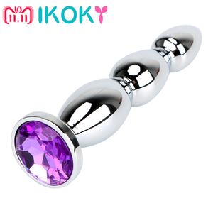 IKOKY Big Size Jewel Anal Plug Sexleksaker för vuxna för kvinnor och män Lång Butt Plug Erotiska produkter Prostatamassage Metall Anal Pärlor Y18110402