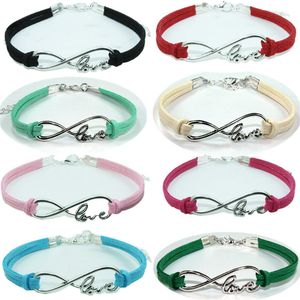 Infinity Love Charm Bracelets Silver Number Eight Suede Leather Jewelry Promotion Gift for Women Girls Fashion Wrap Metal Alloy Bangle Pink