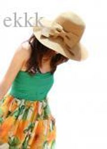 Fashion- Style Women Folding Summer Beach UV Cap Wide Brim Bowknot Floppy Straw Sun Hat -5