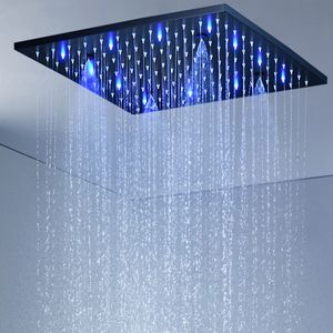 Bathroom Black Rainfall ShowerHead 304 stainless steel 16"/20" LED Light Color Changing Overhead Faucets SPA Mist Rain Bath System Panel