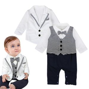Conjunto de roupas para recém-nascidos, roupas de bebê menino, macacão + casaco com gravata, roupas de bebê cavalheiro de 0 a 24 meses