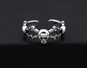 Antiker Thai-Silber-Skelett-offener Ring für Frauen und Mädchen, modischer Totenkopf-Schmuck, Hip-Hop-Fingerringe, verstellbare Größe, schöne Geschenke