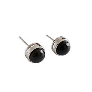 925 Sterling Silber Runde Schwarz Achat Ohrstecker Für Frauen Neue Mode Einfache Aussage Geometrische Ohrring