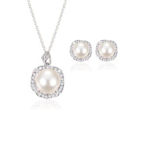Women Wedding Pearl Pendant necklace Stud Earrings Set For Ladies Crystal Faux fake Pearl Jewelry bride Bridesmaid Engagement Gift