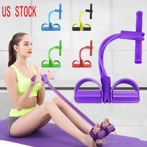 US STOCK Fitness Gum 4 Tube Resistance Bands Latex Pedal Exerciser Sit up Pull Rope Expander Elastic Bands Yoga equipment Pilates l FY7009 on Sale