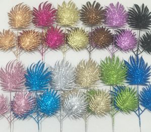 20 pcs Glitter Em Pó Fã Folha Filial Para O Arranjo de Flores Acessórios de Festa de Natal Para Casa Decoração Do Jardim Do Casamento