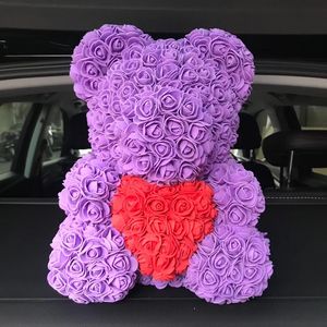 40cm Bear of Roses with heart Artificial Flowers Plush Dolls Home Wedding Festival DIY Wedding Decoration Wreath Crafts Gift for