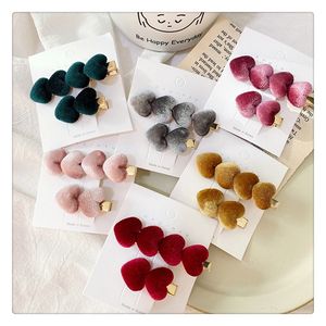 6 Styles 2pcs/set girls Velvet Cloth love heart Barrettes Temperament Simple Bangs Clip Love Hairpin Female Jewelry Party Gift M1360