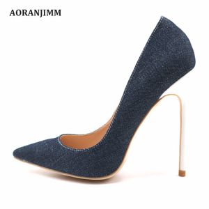 Wholesale discount high heels shoes for sale - Group buy Casual Designer Sexy lady fashion point toe blue denim hot sale office lady discount brand sexy high heel shoes pump on sale