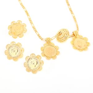 Nuovi set di monete etiopi Collana con ciondolo di gioielli Orecchini Anello Colore oro Regalo di nozze da sposa africano per le donne