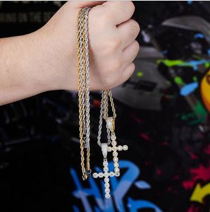 14K Gold CZ Long Typle Cross Pendant Mens Cubic Zirconia Jesus Cross Pendant Necklace Hiphop Jewelry