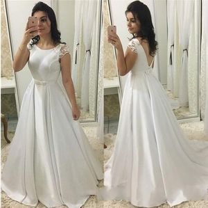 Sexy open back cap korte mouw prom jurken lange elegante witte een lijn formele feestjurk met riem vestidos de gala