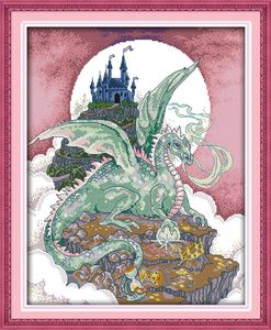 Dragon castle cartoon moon Handmade Cross Stitch Craft Tools Embroidery Needlework sets counted print on canvas DMC 14CT 11CT Home decor paintings