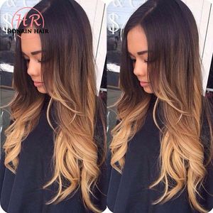 Honrin Hair Lace Front Human Hair Wig Ombre T1b Wavy Density Natural Wave Malaysian Virgin Hair Pre Plucked Bleached Knots