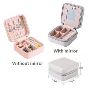 Portable jewelry case packing PU Leather Jewelry Box Makeup organizer Cosmetic box&Mirror travel earring Ring casket