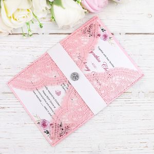 2020 Новые лазерные вырезанные розовые приглашения карты с кристаллом на ремень для свадебных свадебных душевых душ обручальный день рождения выпускной вечеринка