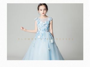 Wholesale light blue dress kids for sale - Group buy Mermaid Girl s Pageant Birthday Party Dress Light Blue Beaded Appliques Flowers Girl Princess Dress Fluffy Kids First Communi275a