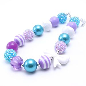 Wholesale White Color Bow Kid Chunky Necklace Pretty Color Design Bubblegum Bead Chunky Necklace Children Jewelry For Toddler Girls
