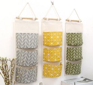 50PCS Linen Bomull Tyg Hängande Väska Över Väggdörr Skåp Fönster Hängande Förvaringsväska Väggfickor 3-Pocket Organizer Bag