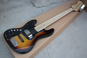 Fabriksanpassad 5-strängad Left Hand Sunburst elektrisk basgitarr med svart pickguard, lönngreppbräda, erbjudande anpassat