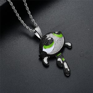 Collana con ciondolo bambola carina cartone animato hip-hop ghiacciato zircone placcato oro argento regalo di gioielli bling da uomo