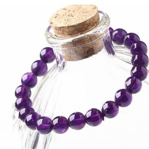 8mm Round Beaded Strands Purple Amethyst Crystal Round Gemstone Beads Bracelets for Man Woman Stretch Bracelet DHL