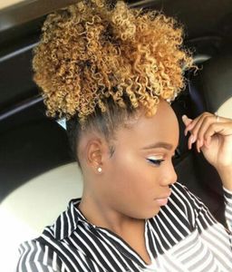 Afro Puff Drawstring Ponytail Bun Human Hair Short Kinky Curly Ponytail Updo Hair Extension Natural looking Curly Hairpieces 613 blonde