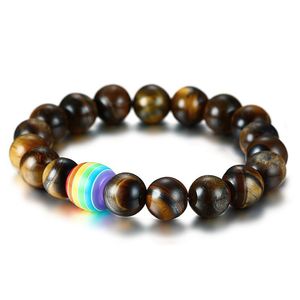 Regenbogenzeichen Gay Pride Tigerauge Perlen Armband für Männer Frauen Lesben Liebe Lava Rock ätherisches Öl Diffusor Armreif LGBT Schmuck in großen Mengen