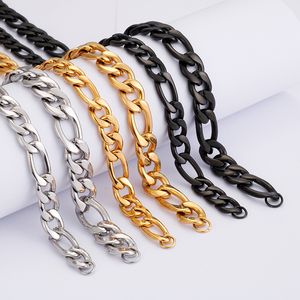 KS107265-Z size huge 10mm 24 inch (60cm) Gold/silver/black stainless steel Figaro link chain necklace for mens heary jewelry