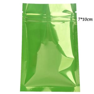 7x10cm 200ピース緑の再閉鎖可能なフラットアルミホイルマイラーパッキングバッグ光沢のあるサンプルポケット包装ジッパーロックジッパープラスチックパッケージバッグポーチ