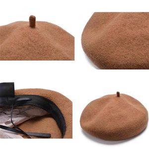 ファッション100％ウールアーティストベレー帽フラットキャップ冬暖かいスタイリッシュな画家Trilby Beanie Hat Y63