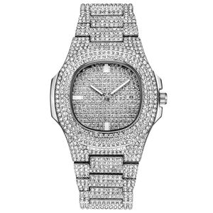 Hip Hop Bling Diamant Uhr Männer Silber Edelstahl Herren Quarz Armbanduhren Wasserdicht Relogio Masculino xfcs geschenk