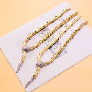 ファッションレディーブラスダイヤモンドジルコンレッド/グリーンアイスヘビ蛇メッキの金ネックレスチョーカーバングルイヤリングリングジュエリーセット