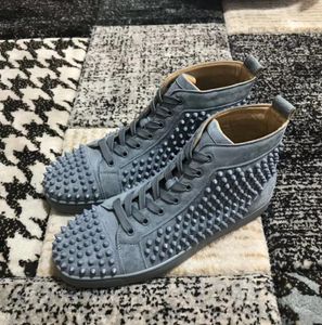 Blue Suede Leather Spikes Sneakers shoes High Top Men Women Trainer Rubber Sole Excellent Skateboard Comfort Casual Walking EU35-47