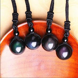 10 mm Stone Stone Black Obsidian Rainbow Eye Koraliki Kulki Pendant Transfer Lucky Love Crystal Jewelry z bezpłatną liną dla kobiet i mężczyzn Dhl