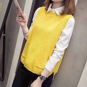 Kvinnors västar 2023 Spring Autumn Sweater Vest Kvinnor Löst stickad Pullover ärmlös topp kvinnlig koreansk mode casual o-hals solid väst