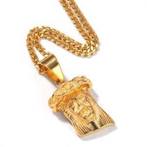 Aço inoxidável Moda de Nova banhado a ouro 18K Jesus Cabeça Colar do retrato Cadeia Hip Hop Rapper Mens religiosos Jóias Presentes para meninos à venda