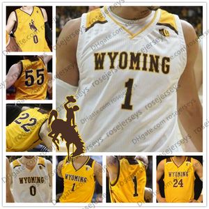 Özel Wyoming Cowboys NCAA Basketbol Herhangi İsim Numarası Beyaz Sarı 1 Justin James 22 Larry Nance Jr. 0 Hendricks Maldonado Erkekler Gençlik Jersey