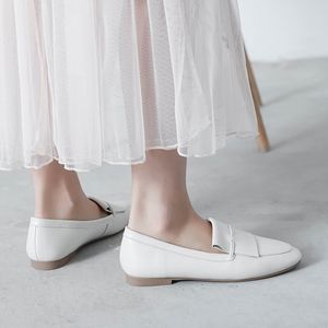 Hot Sale- Fashion Serrated decoration Genuine Leather Women For Loafers Shoes Flats Heels Casual Mules Shoes Office Dress