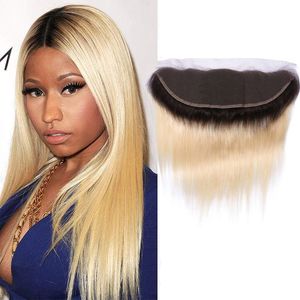 Cabelos humanos peruanos 13x4 LACE FRONTAL 1B/613# Frontal de renda reta com cabelo de bebê pré -arrancado 1b 613 cor dupla 13*4 frontal