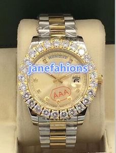 Orologio di lusso da uomo con diamanti incastonati, orologio di moda impermeabile bi-oro in acciaio inossidabile, popolari orologi automatici con doppio calendario