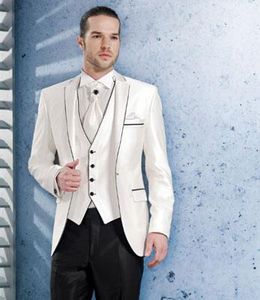 Mode bouton One Groomsmen Notch revers Groom Tuxedos Hommes Costumes Mariage / Bal / Dîner Meilleur Homme Blazer (Veste + Pantalon + Cravate + Gilet) A340