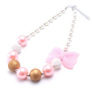 Fashion Baby Girls Pink Bow Chunky Beads Necklace For Kids Child Chunky Beads Choker Necklace Trendy Jewelry Spring New