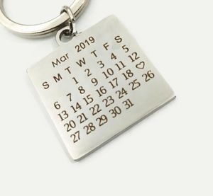 Personalized Custom Engraved Calendar Date Engraved Stainless Steel Key ring Memorial Keepsake Keychain Anniversary Wedding Gift