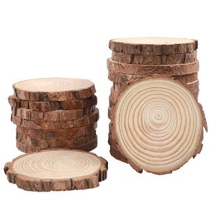 Naturliga träskivor 40pcs 3.5-4.0 inches runda cirklar Oavslutade träd Bark Logskivor för hantverk Julprydnader DIY ARTS