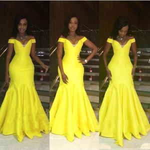 Off Shoulder Mermaid Yellow Prom Back dragkedja Ruffle Custom Made New Coming Formal Party -klänningar Sydafrika Evening Dresses