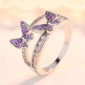 Groothandel Europese en Amerikaanse nieuwe paar ring vrouwen hot koop dubbele vlinder ring sieraden accessoires dames kristal cadeau