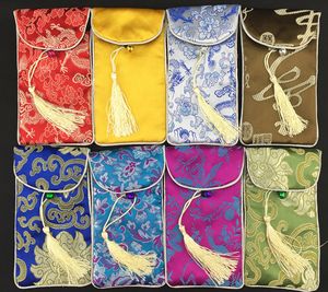 Neck string Chinese Silk Pouch Bag Jewellery Glasses Mobile phone storage Bag Handmade Fabric Cover Phone Case 17 x 8 cm 10pcs/lot