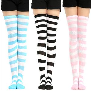 College girls sexy stripe socks women stripes knees women cosplay socks Cheerleaders knees high tube stocking Cotton Thigh stocking